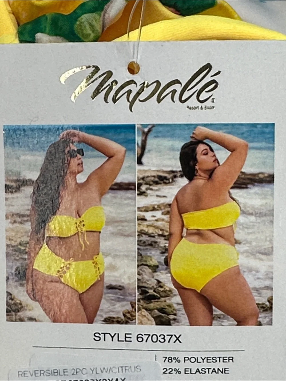 MAPALE Reversible 2 Piece Bikini Set Yellow Citrus Lemon Floral Print Sz 3X/4X